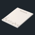 Personalisierte, elegante, einfache, neutrale Farb Notizblock<br><div class="desc">Mit unserem "Personalisierten Minimalistischen neutralen, floralen Notepad" - einer schönen und funktionalen Schreibmaschine, die Einfachheit und Eleganz mühelos verbindet. Dieses Notizblock zeigt ein atemberaubendes, neutrales Blumendesign, das es zu einer vielseitigen Ergänzung zu jedem Arbeitsbereich oder Organisationssystem macht. Das Notizblock mit viel Liebe zum Detail weist ein minimalistisches, aber fesselndes Blumenmuster...</div>