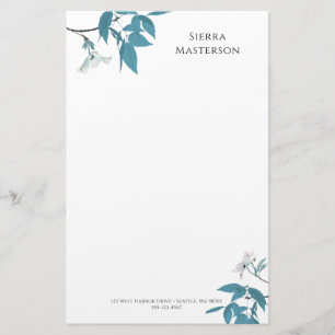 Personalisierte Elegante Frühlingsblüten Aquamarin Briefpapier