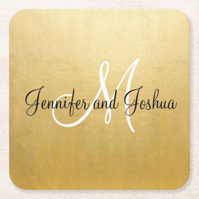 Personalisierte elegante Gold Wedding Untersetzer (Vorderseite)