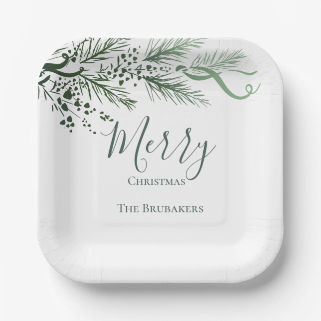 Personalisierte Elegante Hand Drawn Pine Weihnacht Pappteller (Vorderseite)