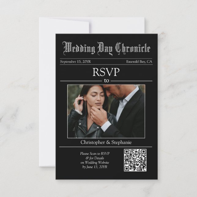 Personalisierte elegante Minimalistische QR Code Z RSVP Karte (Vorderseite)