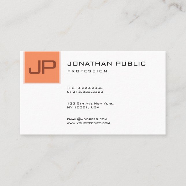 Personalisierte elegante moderne Monogramm-Vorlage Visitenkarte (Vorderseite)