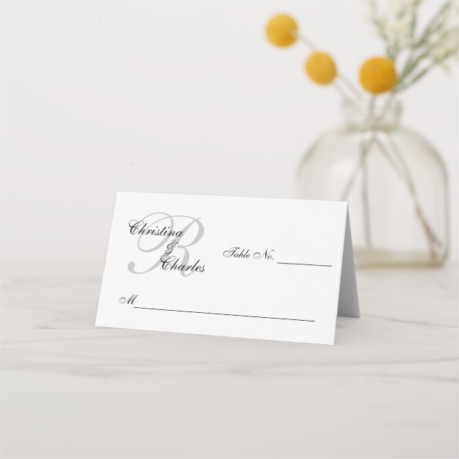Personalisierte elegante Monogram-Namen Hochzeit Platzkarte (Vorderseite)