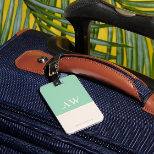 Personalisierte, elegante Monogramm Minze Gepäckanhänger (Vorderseite Insitu 1)