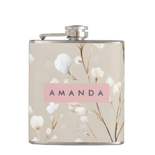 Personalisierte Elegante Neutrale Baumwollblüte Flachmann