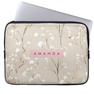 Personalisierte Elegante Neutrale Baumwollblüte Laptopschutzhülle