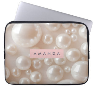Personalisierte Elegante Perle Soft Weiß Luxus Laptopschutzhülle