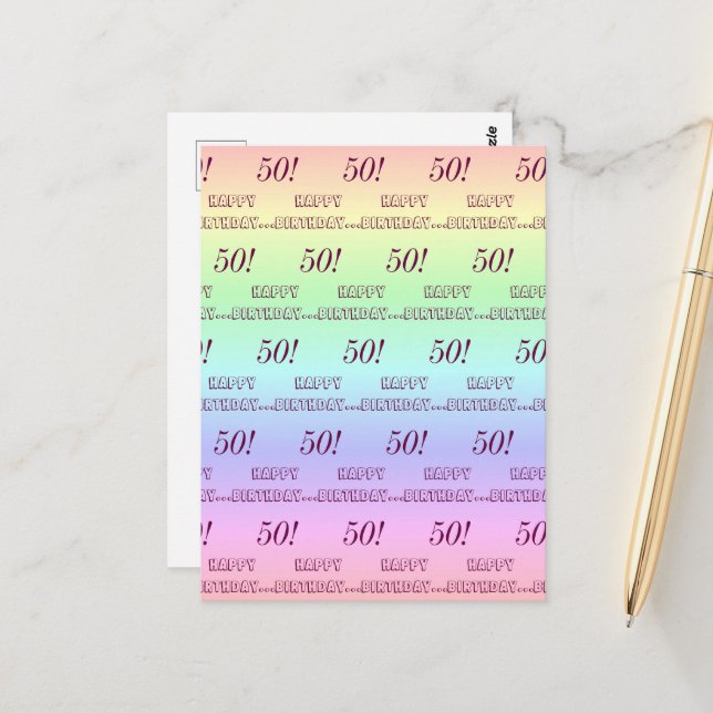 Personalisierte Elegante Regenbogenstreifen 50. Ge Postkarte (Vorderseite/Rückseite Beispiel)