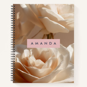 Personalisierte Elegante Rosa Creme-Rosen Blumen Notizbuch