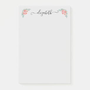 Personalisierte elegante rosa florale Schrift Post-it Klebezettel