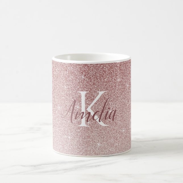 Personalisierte Elegante Rose Gold Glitzer Monogra Kaffeetasse (Mittel)