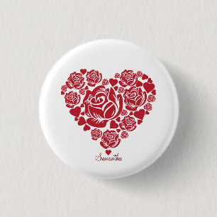 Personalisierte Elegante Rote Rose Herzens Button