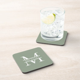 Personalisierte elegante Sage Green Monogram & Nam Getränkeuntersetzer