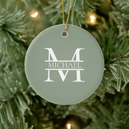 Personalisierte elegante Sage Green Monogram & Nam Keramik Ornament