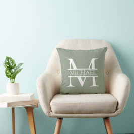 Personalisierte elegante Sage Green Monogram & Nam Kissen