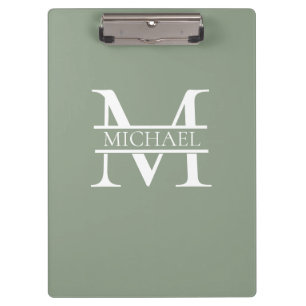 Personalisierte elegante Sage Green Monogram & Nam Klemmbrett