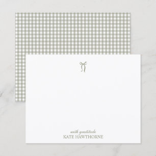 Personalisierte elegante salbeigrüne Gingham-Schle Dankeskarte