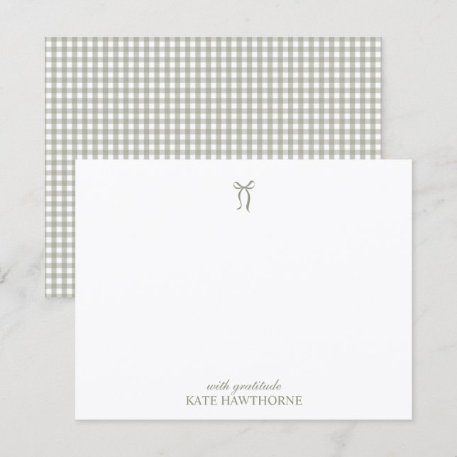 Personalisierte elegante salbeigrüne Gingham-Schle Dankeskarte (Vorne/Hinten)