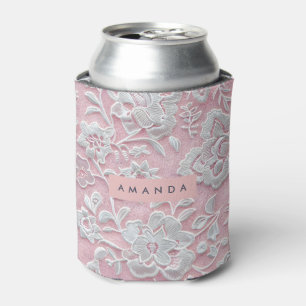 Personalisierte Elegante Sanfte Rosa Spitze Blume Dosenkühler
