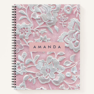 Personalisierte Elegante Sanfte Rosa Spitze Blume Notizbuch