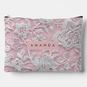 Personalisierte Elegante Sanfte Rosa Spitze Blume Zubehörtasche
