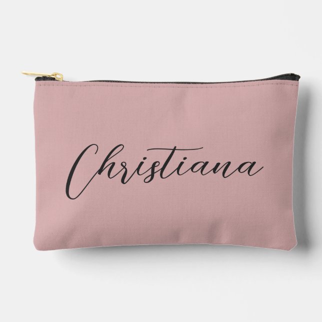 Personalisierte elegante Script Typografie Pink Zubehörtasche (Vorderseite)