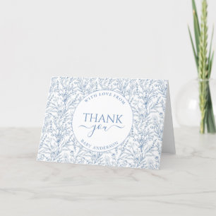 Personalisierte elegante Toile Blue Floral Baby Du Dankeskarte