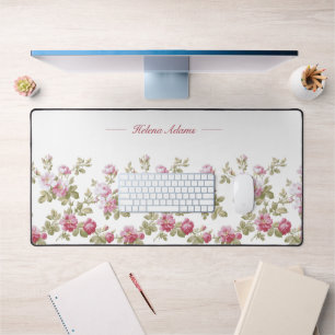 Personalisierte elegante Vintage-Rosa-Rosen-Randge Schreibtischunterlage