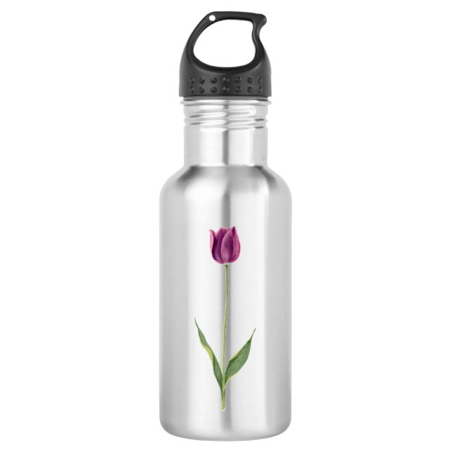 Personalisierte elegante violette Tulpe Edelstahlflasche (Vorderseite)