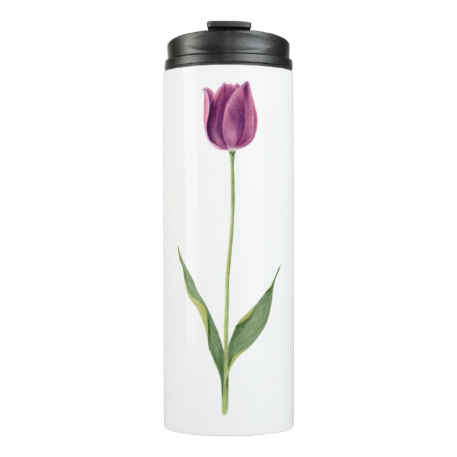 Personalisierte elegante violette Tulpe Thermosbecher (Vorderseite)