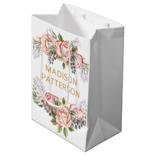 Personalisierte Elegante Wasserfarbe Florale Weibl Mittlere Geschenktüte