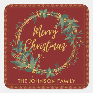 Personalisierte elegante Weihnachtskronen-Aufklebe Quadratischer Aufkleber
