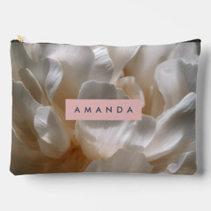 Personalisierte elegante weiße Pfingstrosenblüte Zubehörtasche