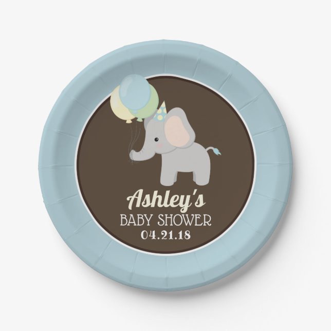 Personalisierte Elephant Baby Duschpapier-Teller Pappteller (Vorderseite)