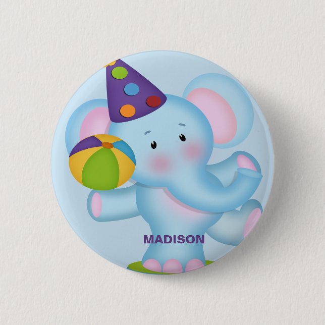 Personalisierte Elephant Birthday Button (Vorderseite)