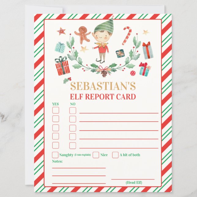 Personalisierte Elf Report Card Elf Urlaubskarte (Vorderseite)