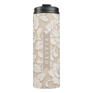 Personalisierte Elfenbein-Spitze Brautmode Elegant Thermosbecher
