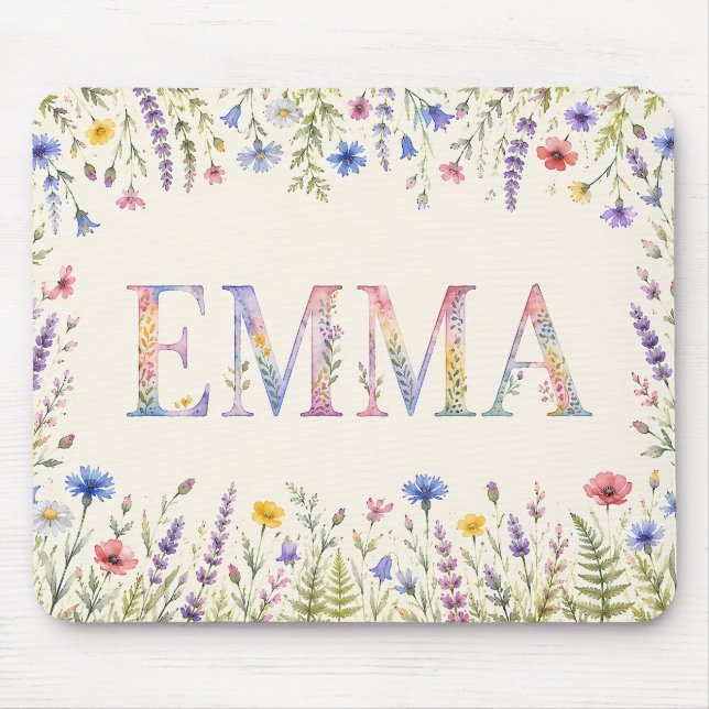 Personalisierte Emma Wildflower Aquarell  Mousepad (Vorne)