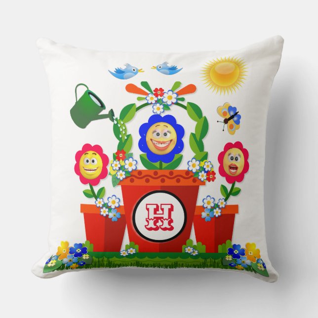 Personalisierte Emoji-Blume-Szene für Kinder Kissen (Vorderseite)