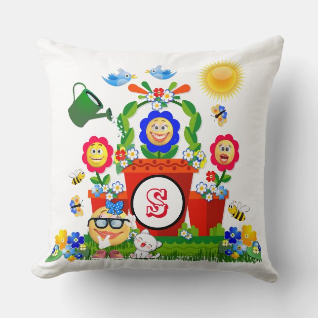 Personalisierte Emoji-Blume-Szene für Kinder Kissen (Vorderseite)