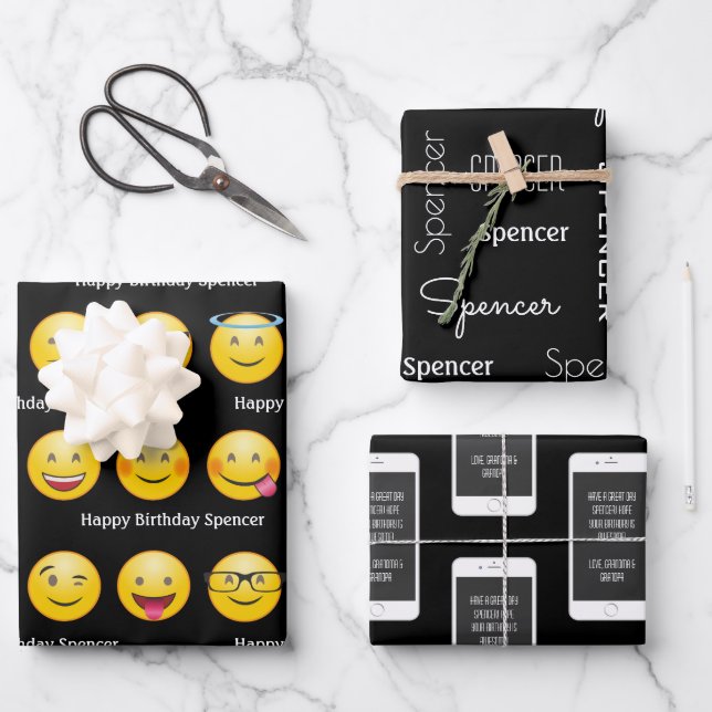 Personalisierte Emojis & Texte Geschenkpapier Set (Vorderseite)