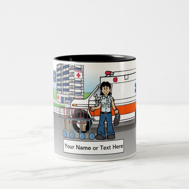 Personalisierte EMT, Paramedic - Cartoon von Fraue Zweifarbige Tasse (Mittel)