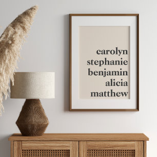 Personalisierte Enkel Namen Creme und Schwarz Poster