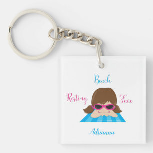 Personalisierte Entspannte-Strand-Gesicht-Mädchen- Schlüsselanhänger