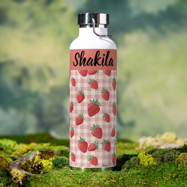 Personalisierte Erdbeer-Muster-Wasserflasche als G Trinkflasche (Außenbereich (gedreht))