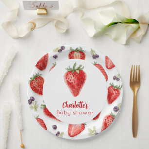 Personalisierte Erdbeer-Süße Babyparty  Pappteller