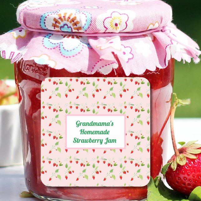 Personalisierte Erdbeerblüten Muster Jam Quadratischer Aufkleber (Von Creator hochgeladen)