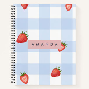 Personalisierte Erdbeere & Blue Gingham Pattern Notizbuch