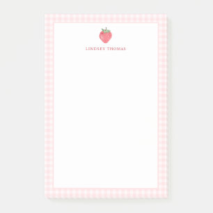 Personalisierte Erdbeere Pink Gingham Rand Post-it Klebezettel