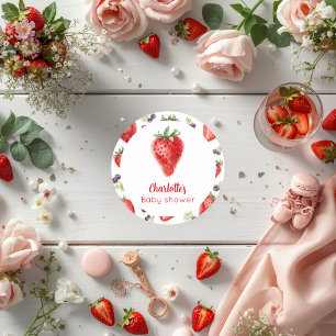 Personalisierte Erdbeere Süße Babyparty  Runder Pappuntersetzer